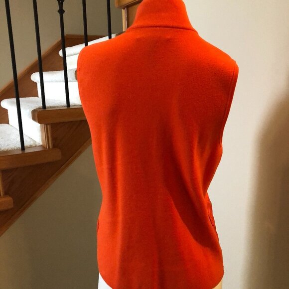 Lauren Ralph Lauren Active Hi Collar Knit Vest w Snap Closure Orange Sz M - Picture 5 of 8